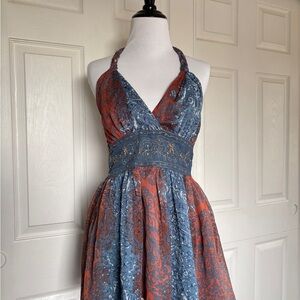 Elegant Blue and Red Halter Top